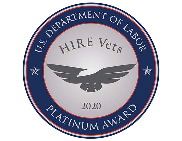 Hire Vets Platinum Medallion Award 2020 and 2021 – Recognized by the U.S. Secretary of Labor for the company’s commitment of hiring and employing veterans.